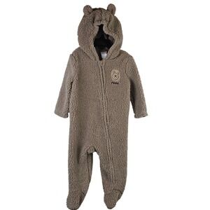 Disney Baby Pram Sherpa Fleece Footed 12M Bodysuit Tan Hooded Winnie the Pooh